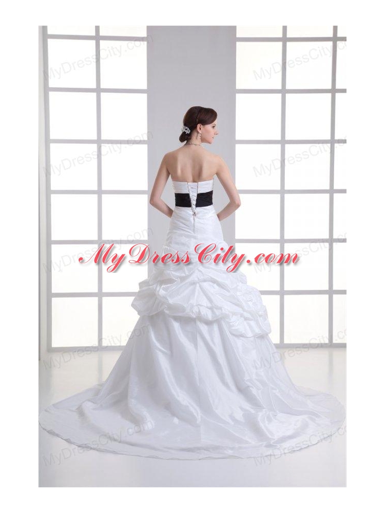 A-line Sweetheart Sash Pick-ups Ruching Court Train Wedding Dress