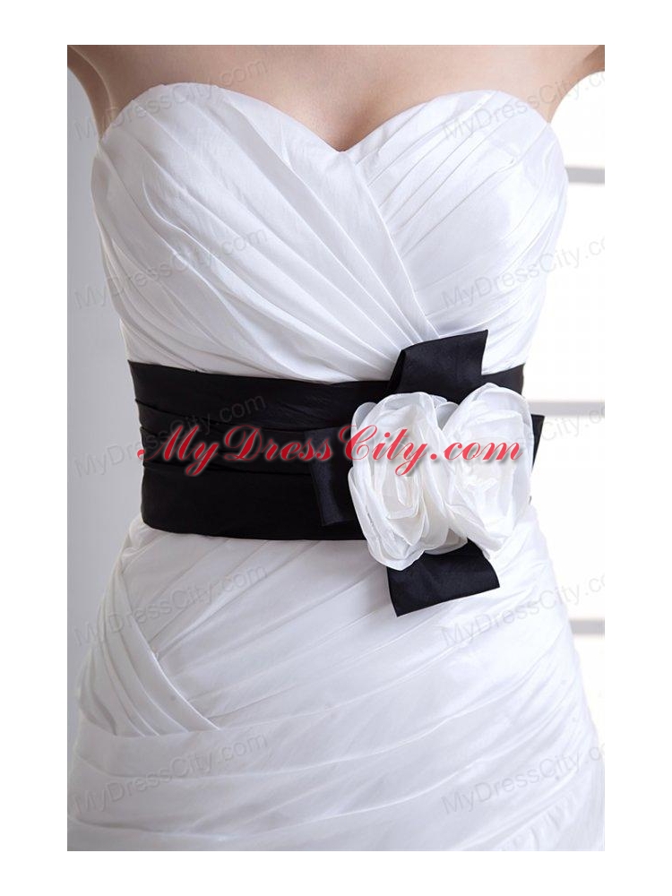 A-line Sweetheart Sash Pick-ups Ruching Court Train Wedding Dress