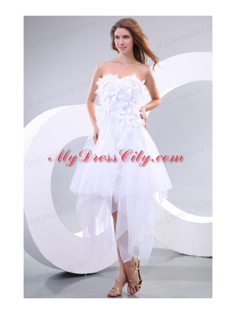 Cheap Sweetheart Asymmetrical Hand Made Flowers Wedding Dress