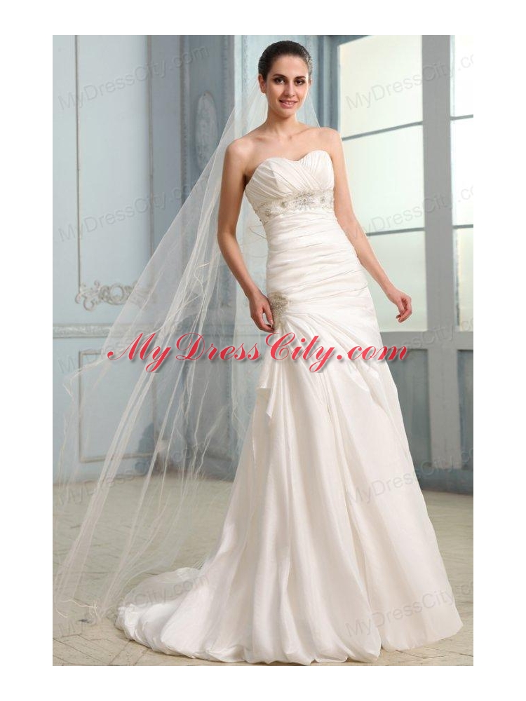 Column Sweetheart Beaded Decorate Taffeta Sweep Train Wedding Dress