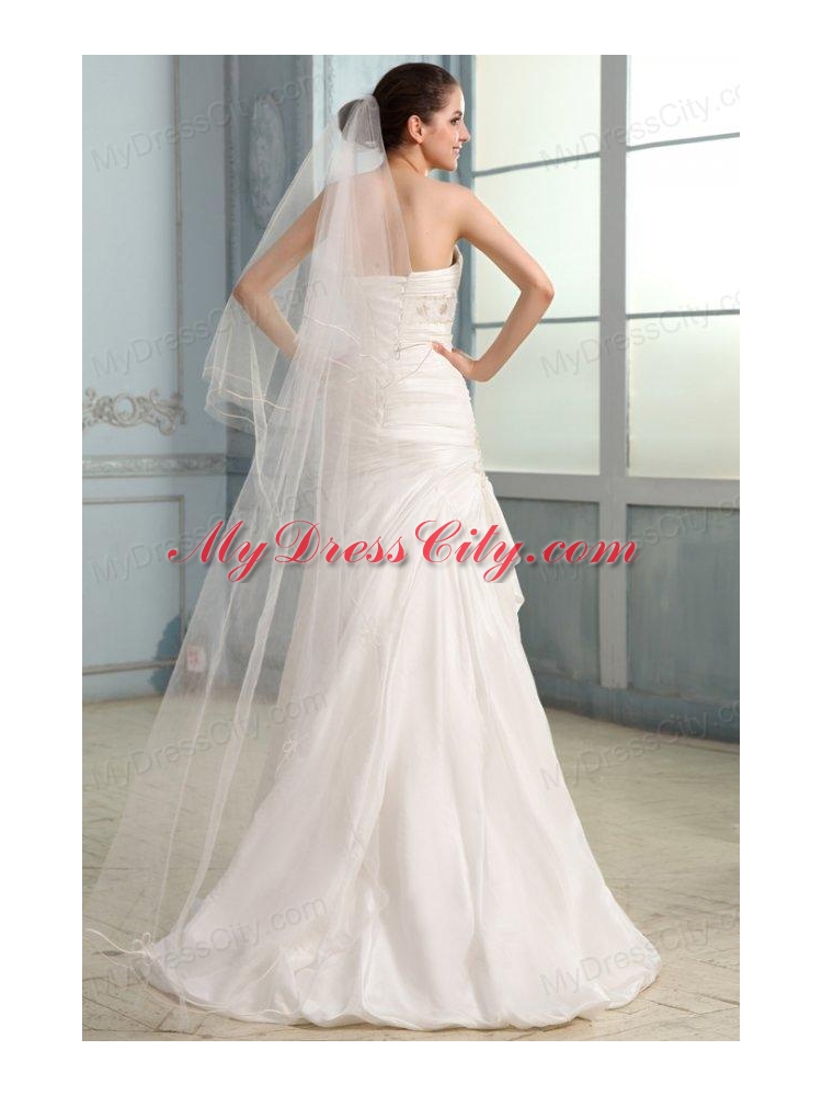 Column Sweetheart Beaded Decorate Taffeta Sweep Train Wedding Dress