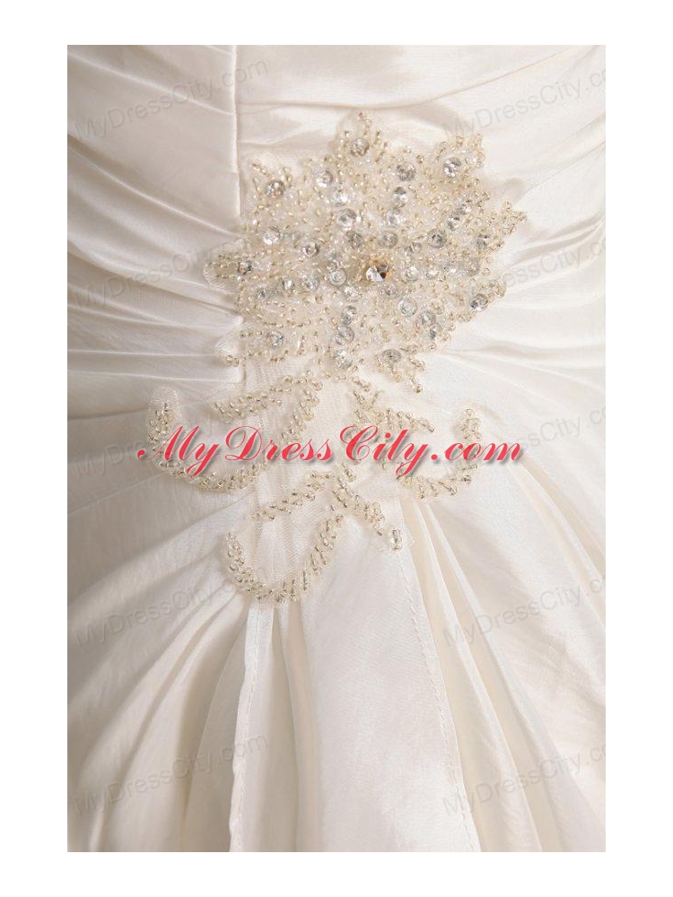 Column Sweetheart Beaded Decorate Taffeta Sweep Train Wedding Dress