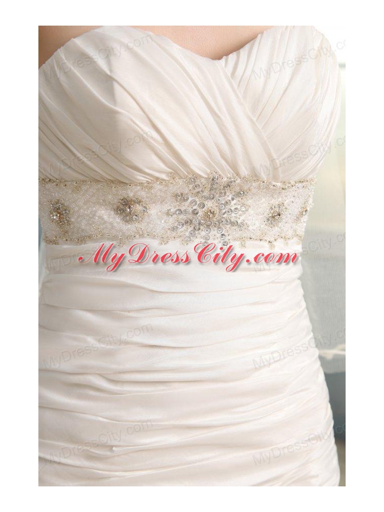 Column Sweetheart Beaded Decorate Taffeta Sweep Train Wedding Dress