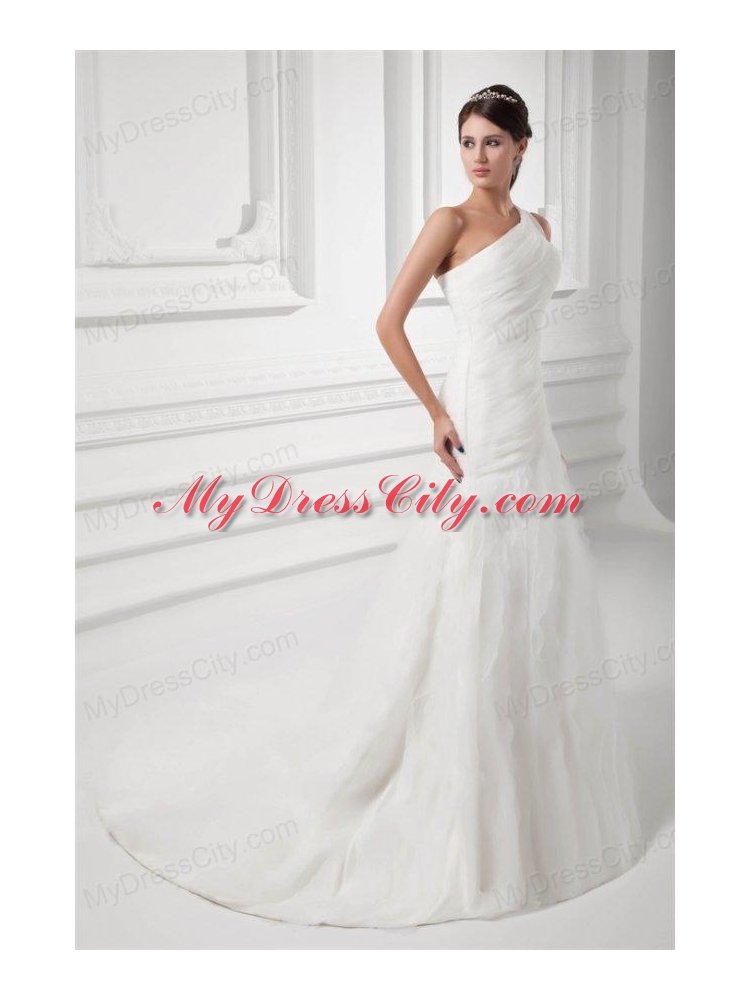 Elegant A-line One Shoulder Wedding Dress with Court Train