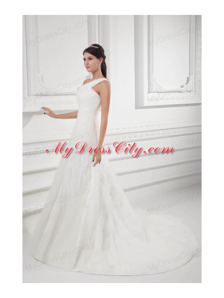 Elegant A-line One Shoulder Wedding Dress with Court Train