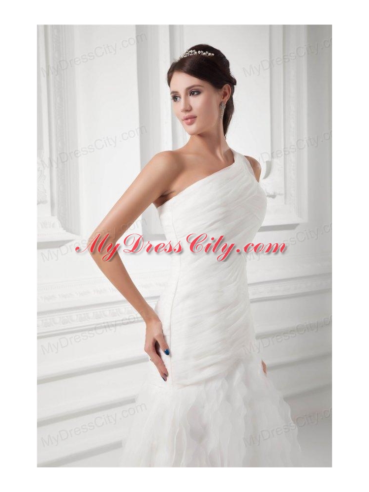 Elegant A-line One Shoulder Wedding Dress with Court Train