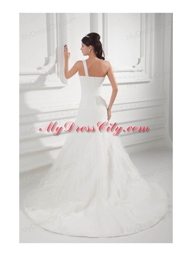 Elegant A-line One Shoulder Wedding Dress with Court Train