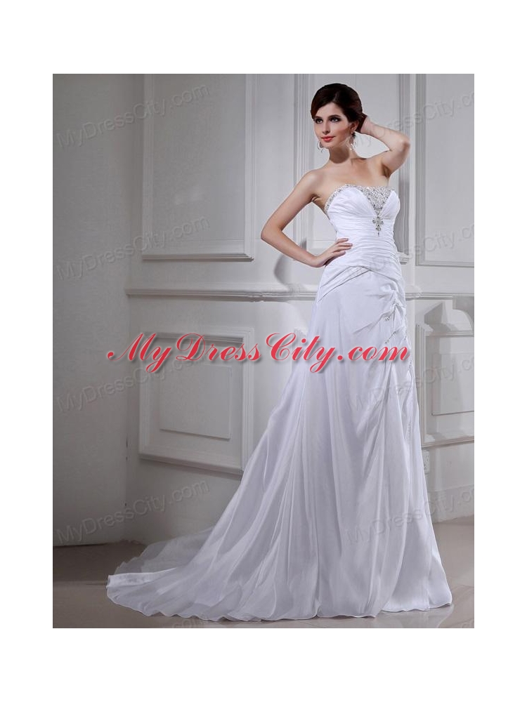 Elegant Pincess Strapless Chiffon Court Train 2014 Wedding Dress with Beading