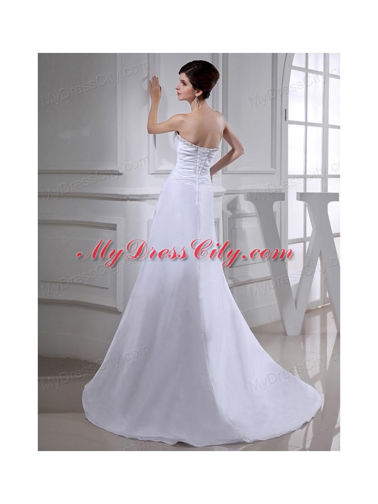 Elegant Pincess Strapless Chiffon Court Train 2014 Wedding Dress with Beading