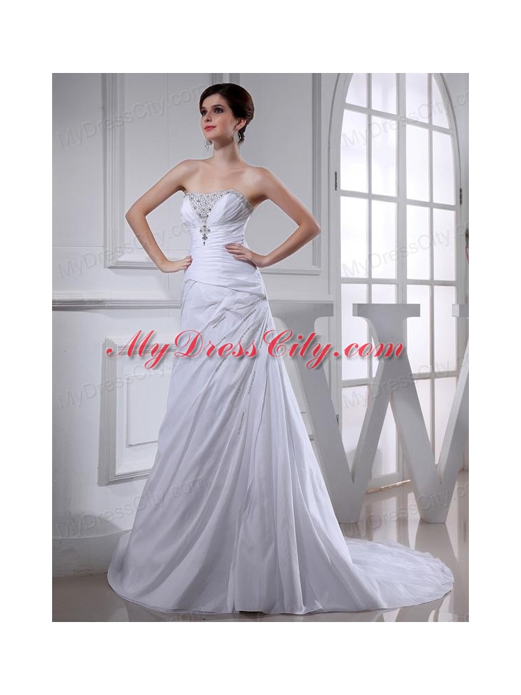 Elegant Pincess Strapless Chiffon Court Train 2014 Wedding Dress with Beading