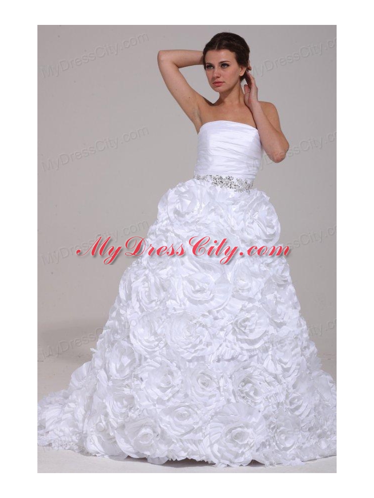 Luxurious A-Line Strapless Beading Taffeta 2014 Wedding Dress