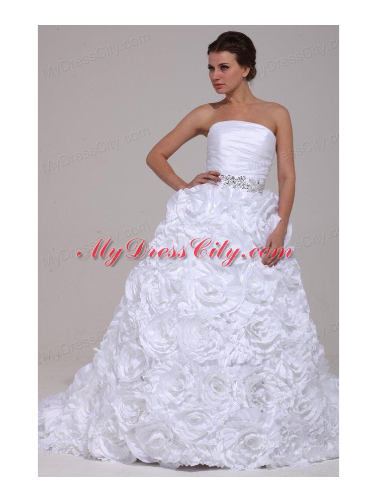 Luxurious A-Line Strapless Beading Taffeta 2014 Wedding Dress