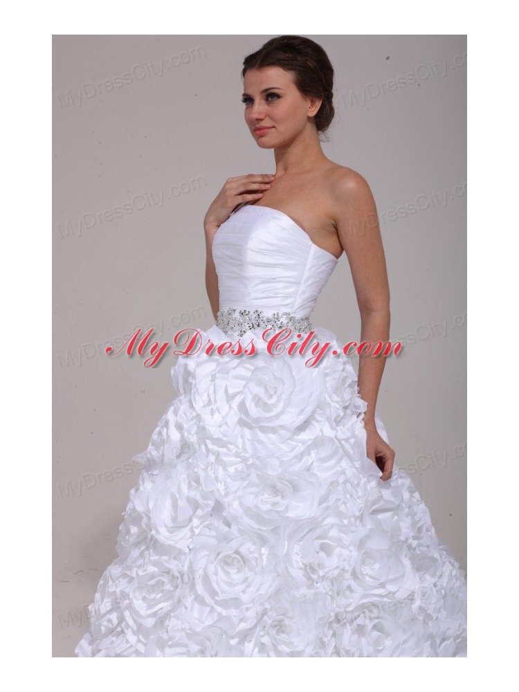 Luxurious A-Line Strapless Beading Taffeta 2014 Wedding Dress