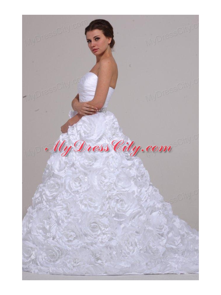 Luxurious A-Line Strapless Beading Taffeta 2014 Wedding Dress