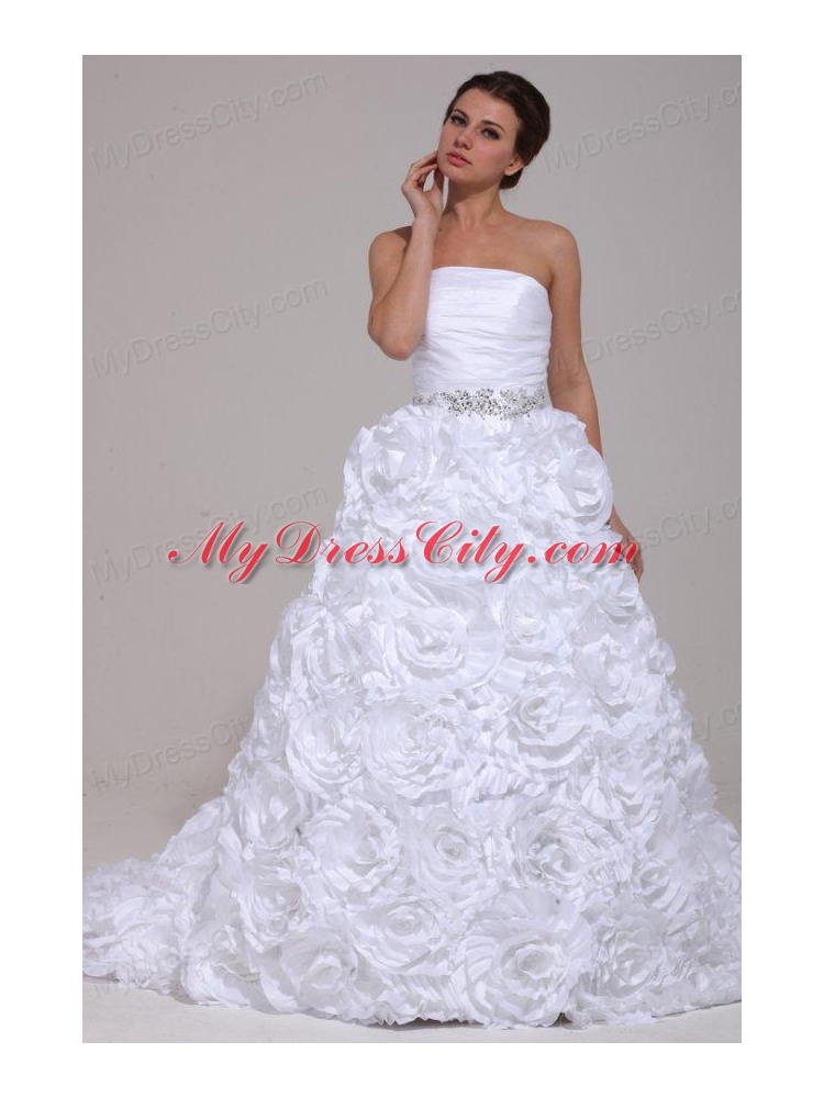 Luxurious A-Line Strapless Beading Taffeta 2014 Wedding Dress