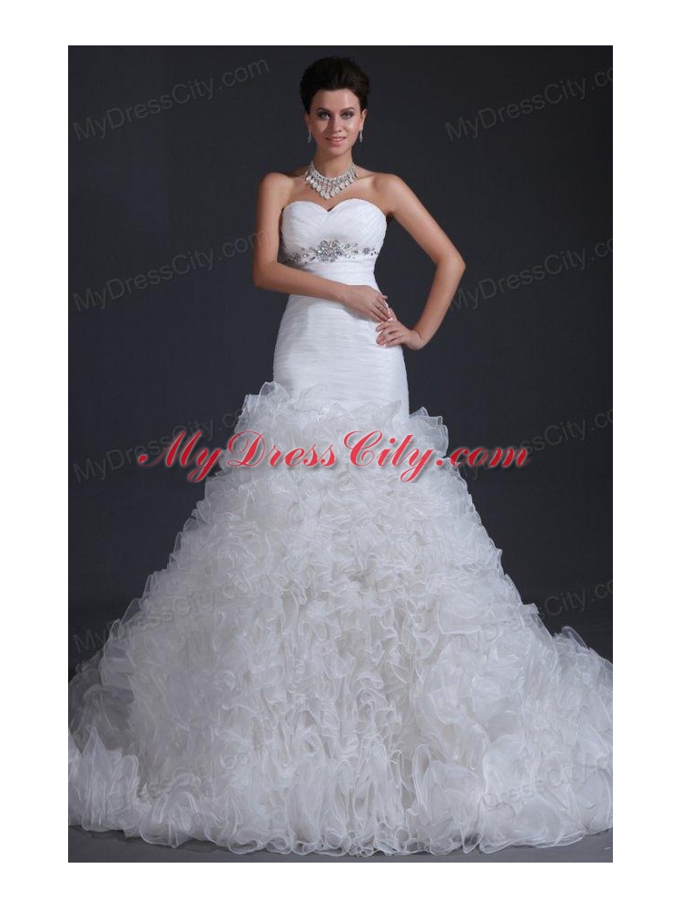 Luxurious A-line Sweetheart Beading and Ruffles Wedding Dress