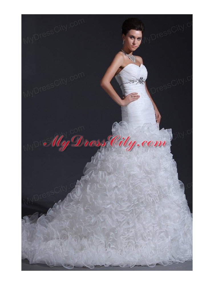 Luxurious A-line Sweetheart Beading and Ruffles Wedding Dress