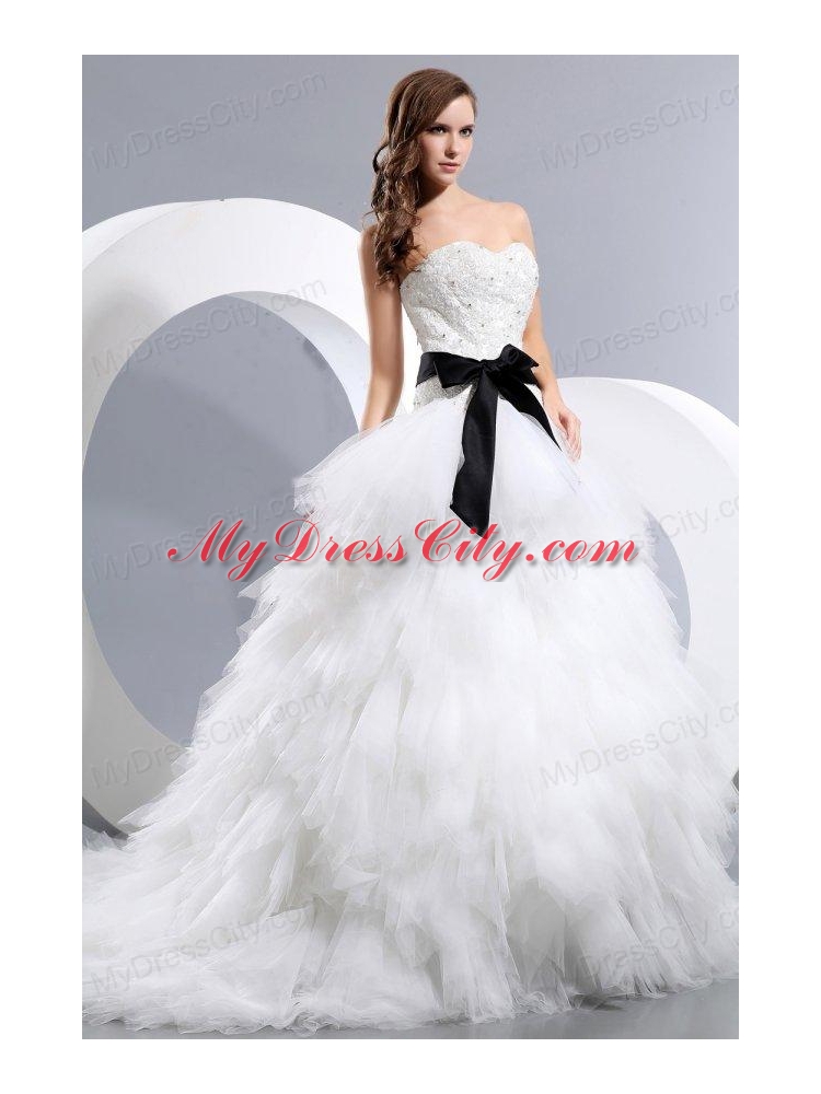 Luxurious A-Line Sweetheart Beading Court Train Tulle Wedding Dress