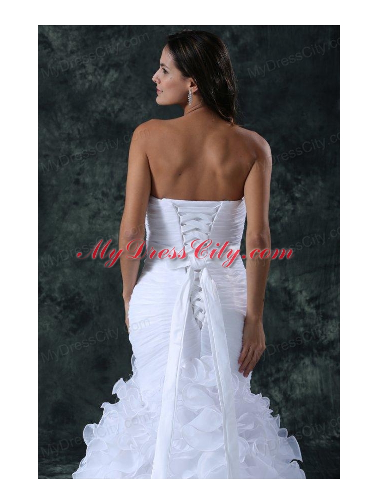 Luxurious Mermaid Sweetheart Brush Train Organza Ruching Wedding Dress