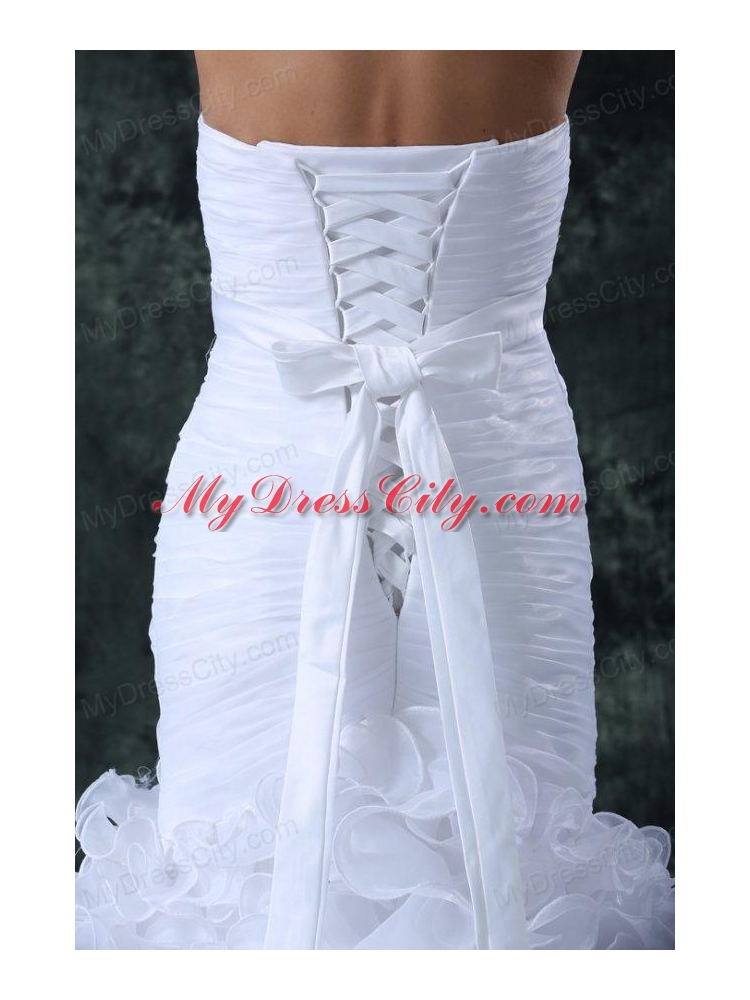 Luxurious Mermaid Sweetheart Brush Train Organza Ruching Wedding Dress