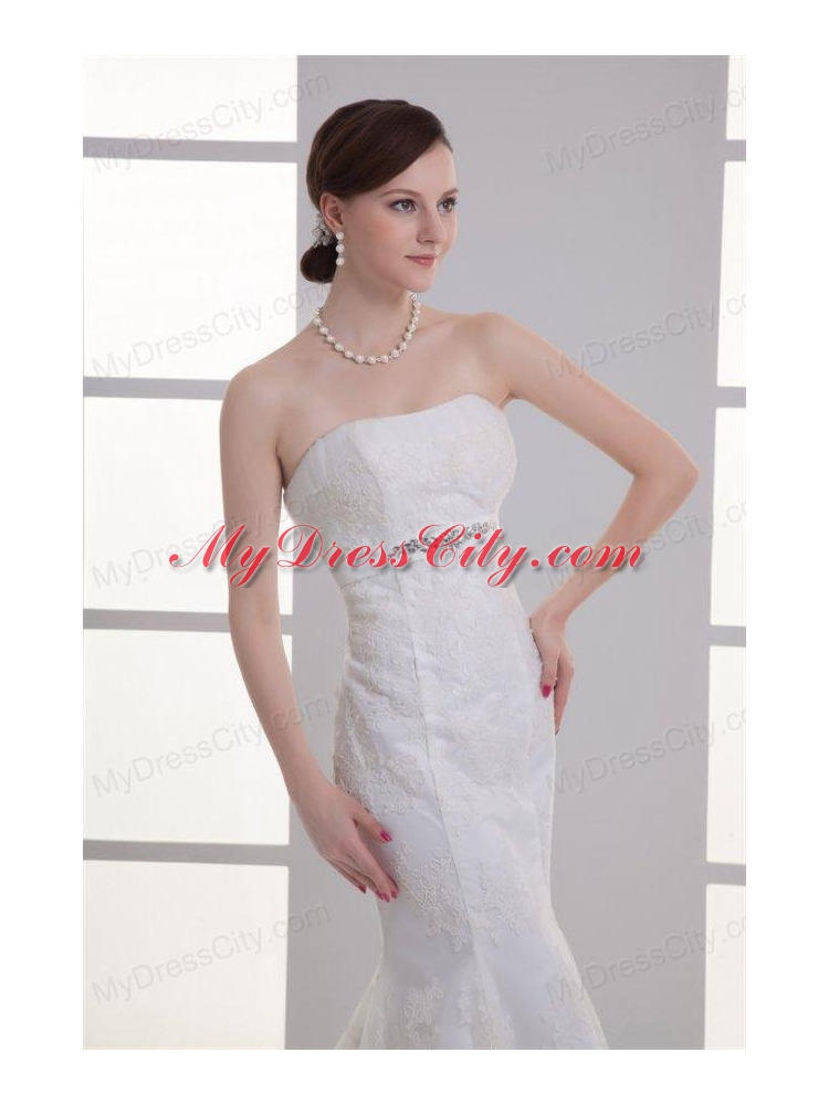 Mermaid Strapless Beading Lace Court Train Wedding Dress