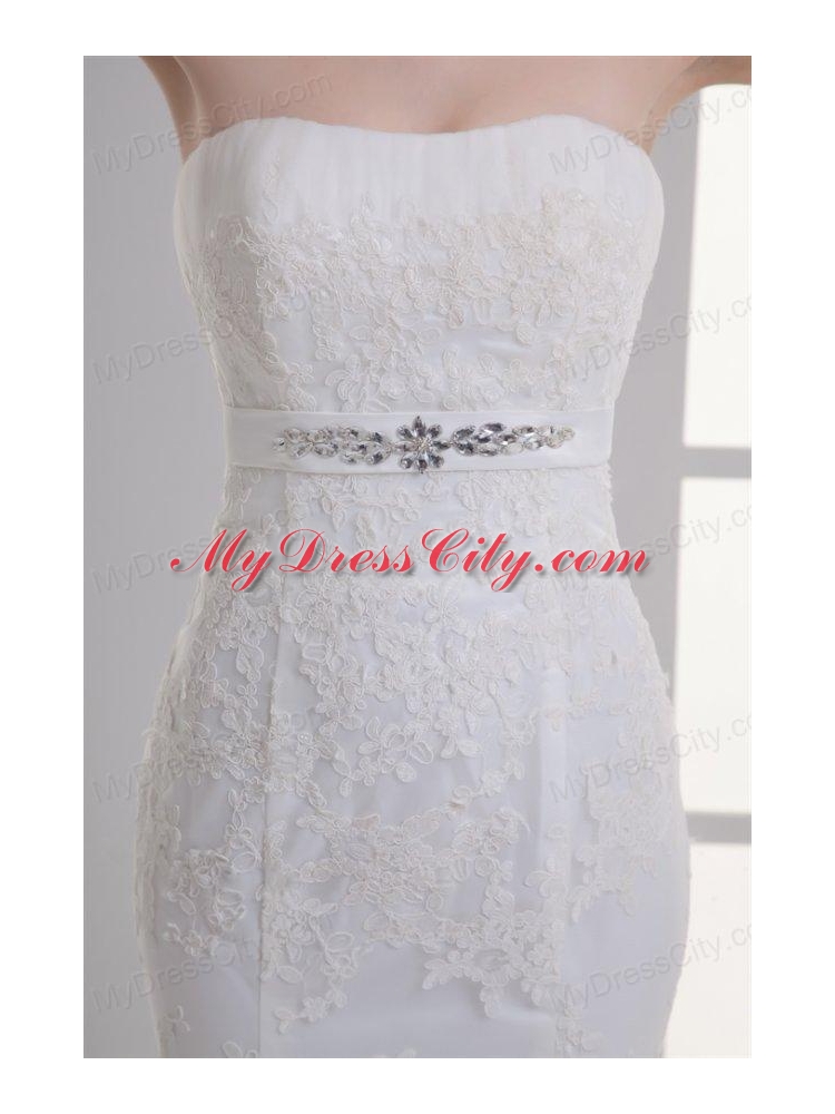 Mermaid Strapless Beading Lace Court Train Wedding Dress