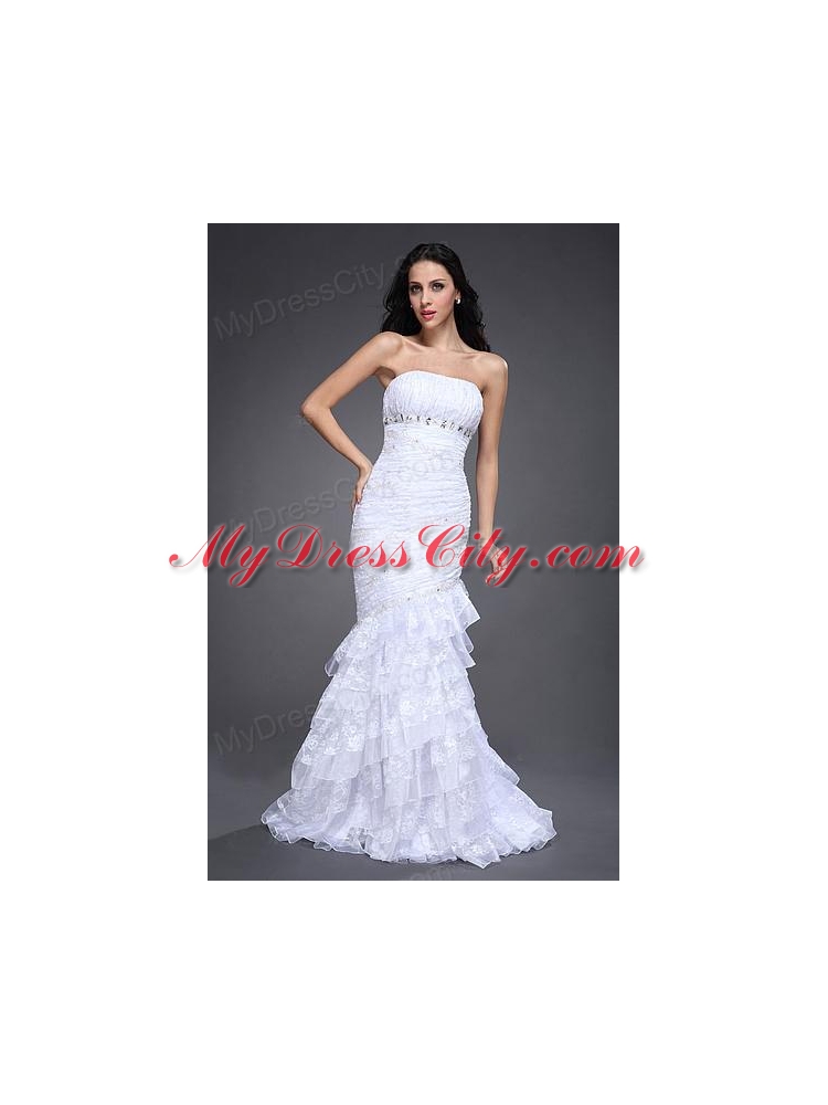 Mermaid Strapless Side Zipper Beading and Ruching Wedding Dress