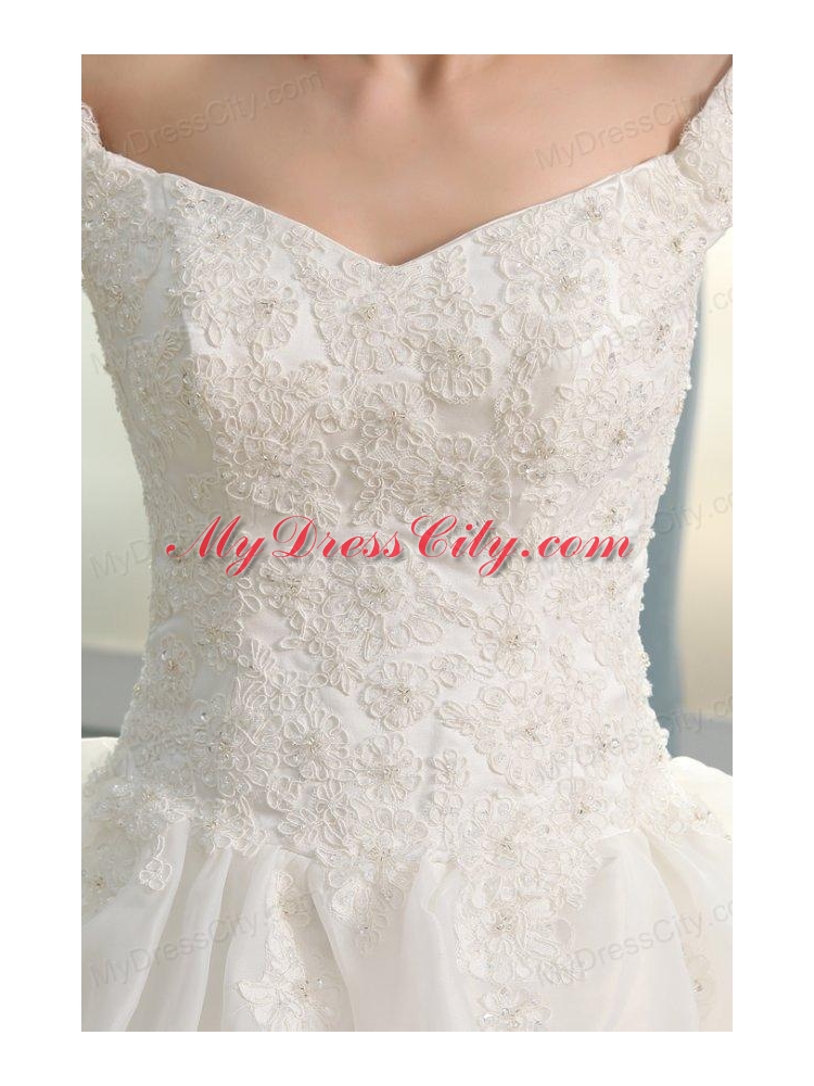 Off The Shoulder A-line Appliques and Pick-ups Organza Wedding Dress