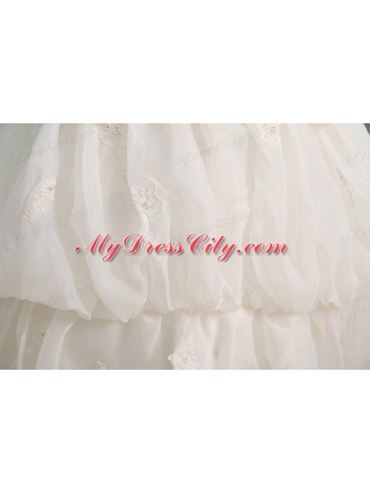 Off The Shoulder A-line Appliques and Pick-ups Organza Wedding Dress