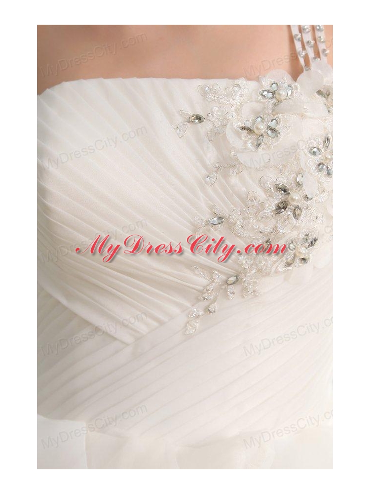 One Shoulder Ball Gown Beading and Appliques Organza Wedding Dress