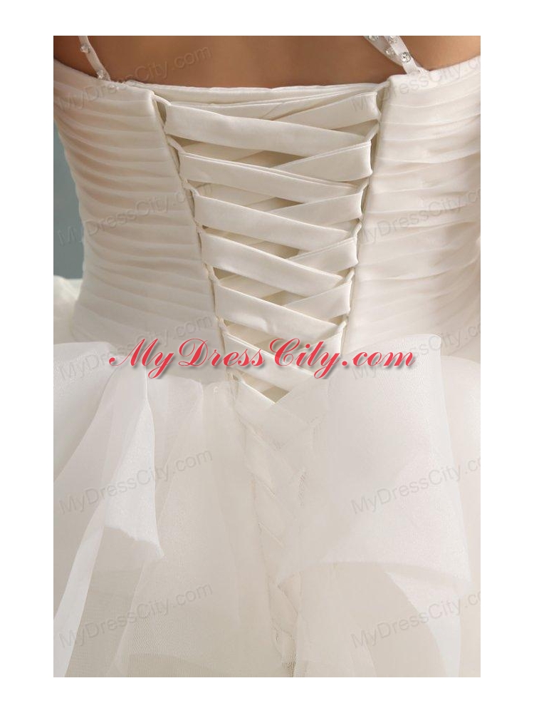 One Shoulder Ball Gown Beading and Appliques Organza Wedding Dress