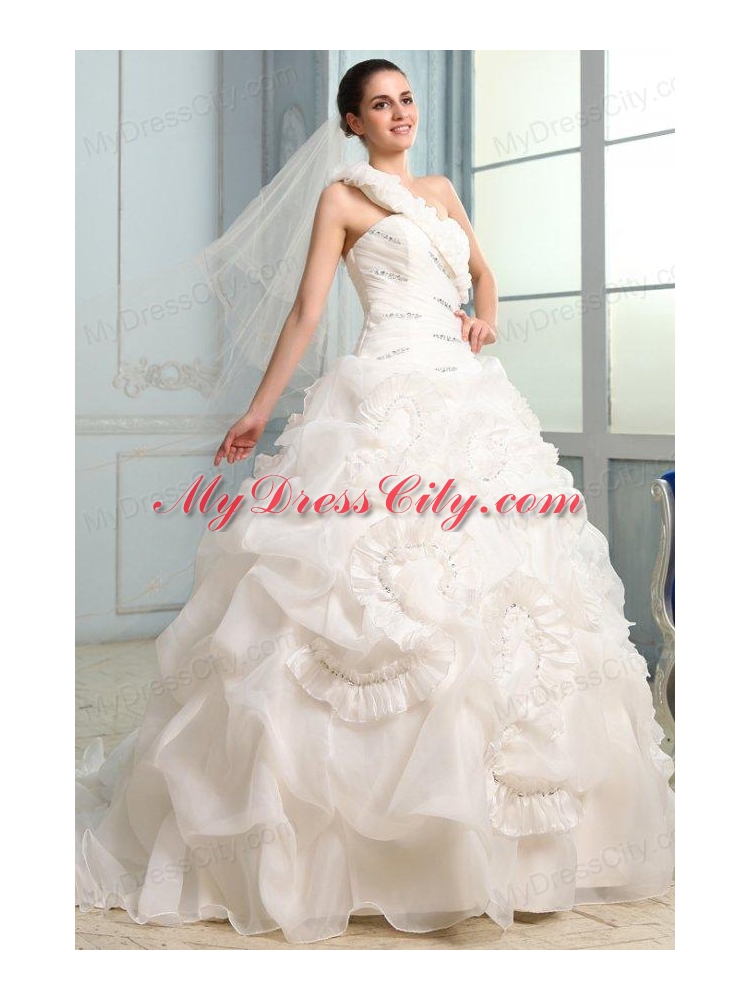 One Shoulder Beading and Laciness Court Train Wedding Dress