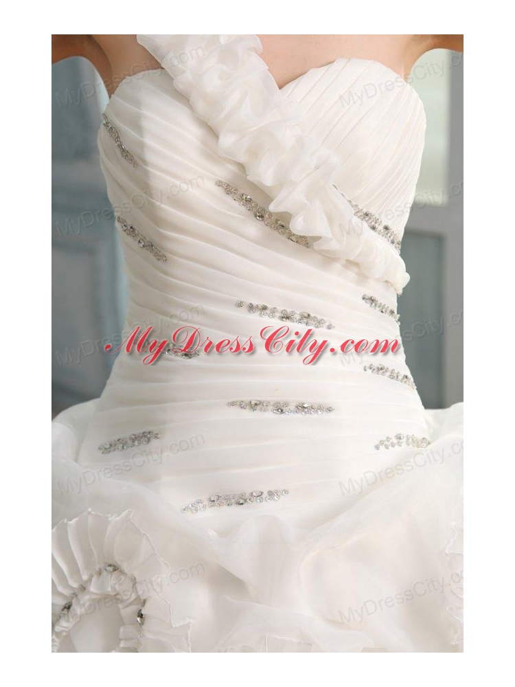 One Shoulder Beading and Laciness Court Train Wedding Dress