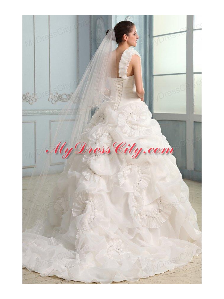 One Shoulder Beading and Laciness Court Train Wedding Dress