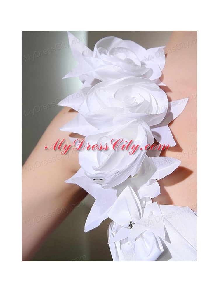 Popular Princses One Shoulder Ruching Fabric With Rolling Flower Wedding  Dress