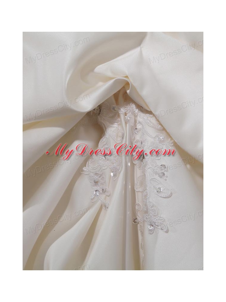 Puffy Strapless Appliques and Pick-ups Wedding Dress with Court Train