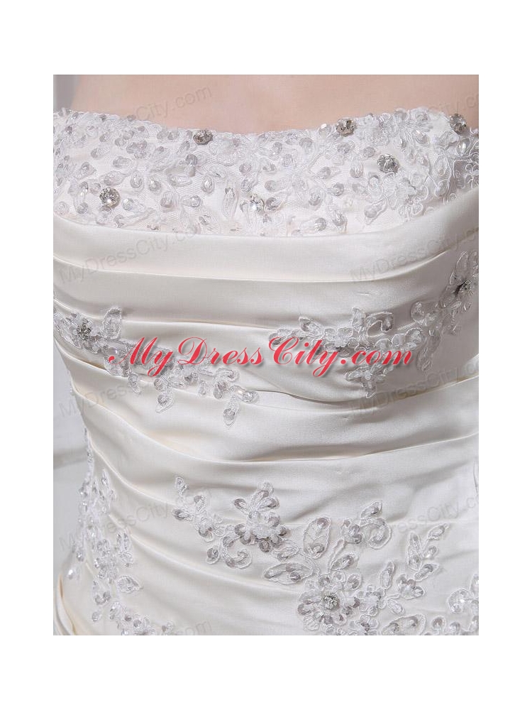 Puffy Strapless Appliques and Pick-ups Wedding Dress with Court Train