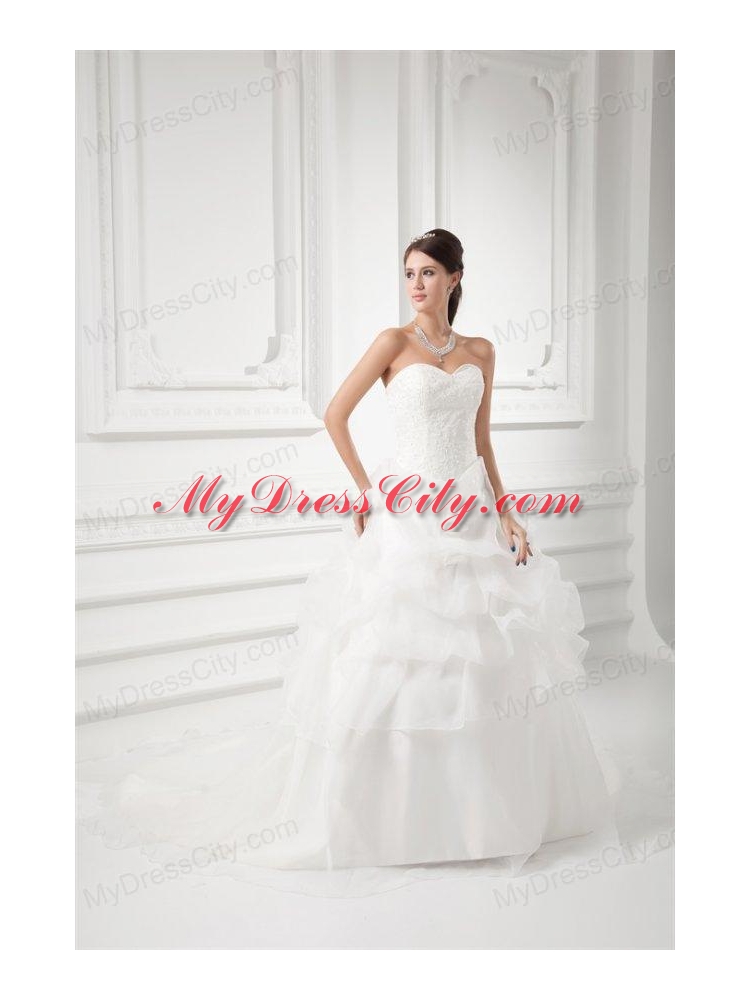 Romantic Sweetheart Ball Gown Wedding Dress with Embroidery and Pick-ups