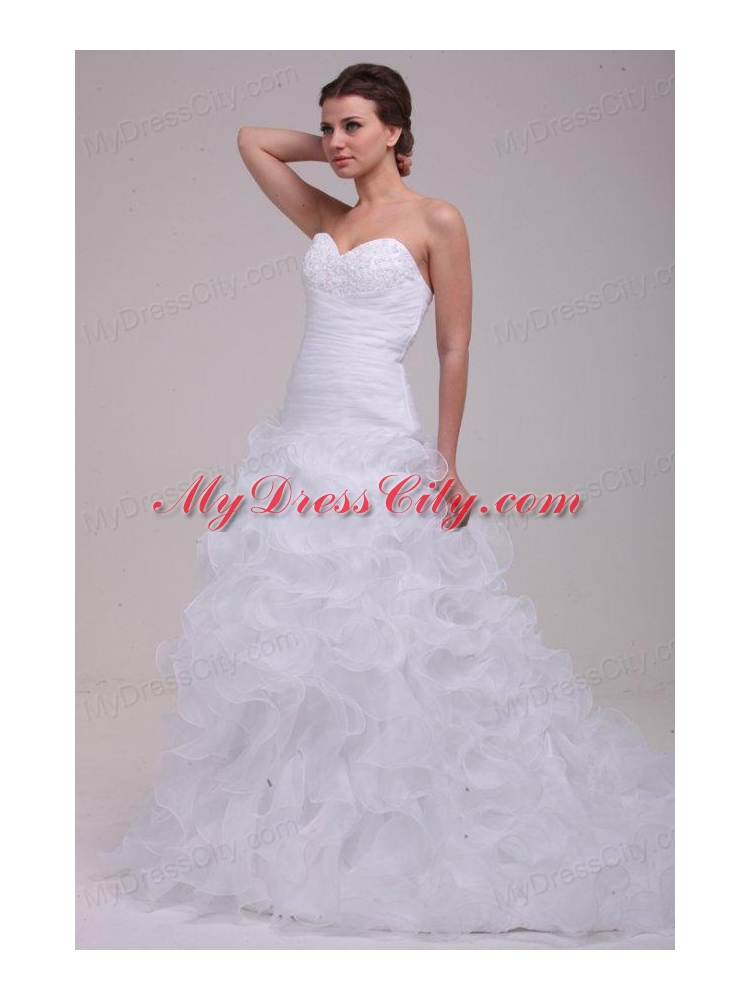 Sweetheart A-line Appliques and Ruffles Court Train Wedding Dress