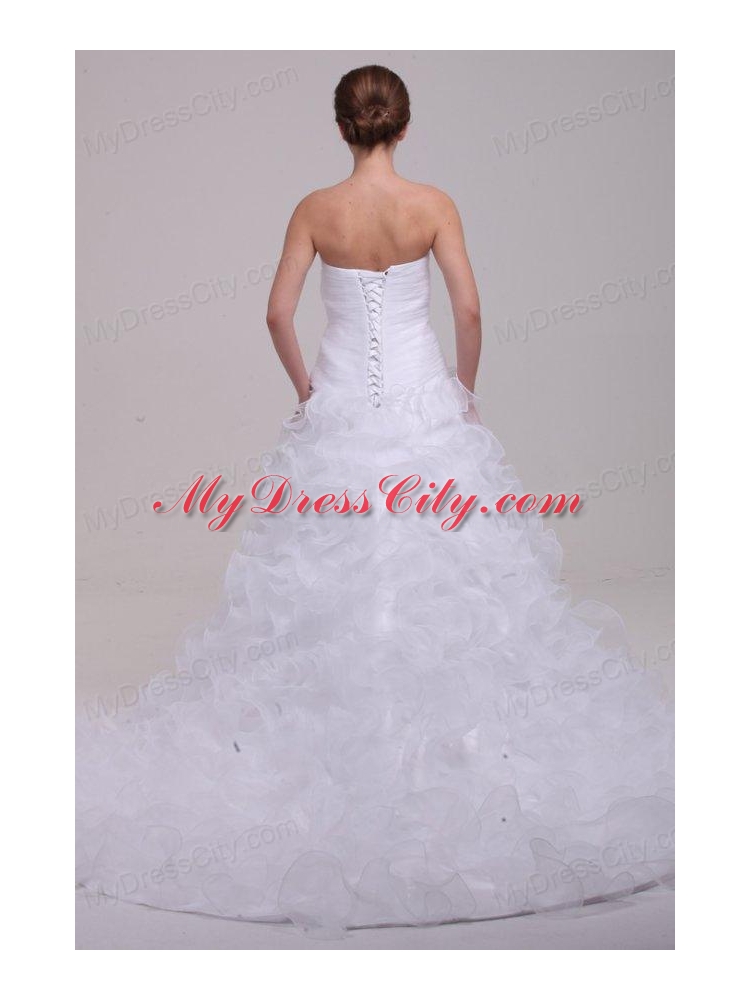 Sweetheart A-line Appliques and Ruffles Court Train Wedding Dress