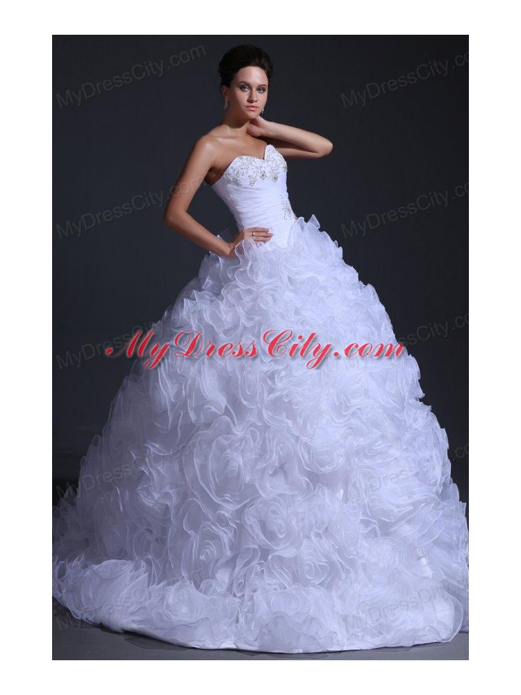 Sweetheart Ball Gown Beading and Rolling Flowers Wedding Dress