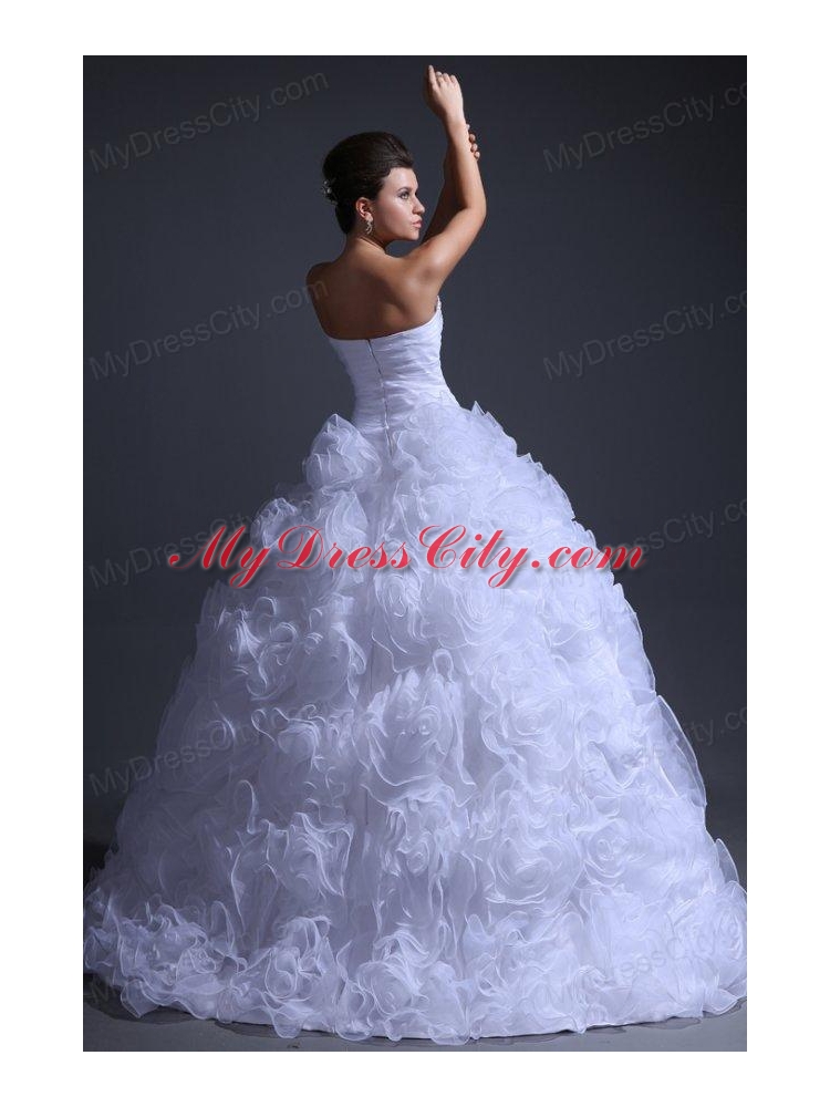 Sweetheart Ball Gown Beading and Rolling Flowers Wedding Dress