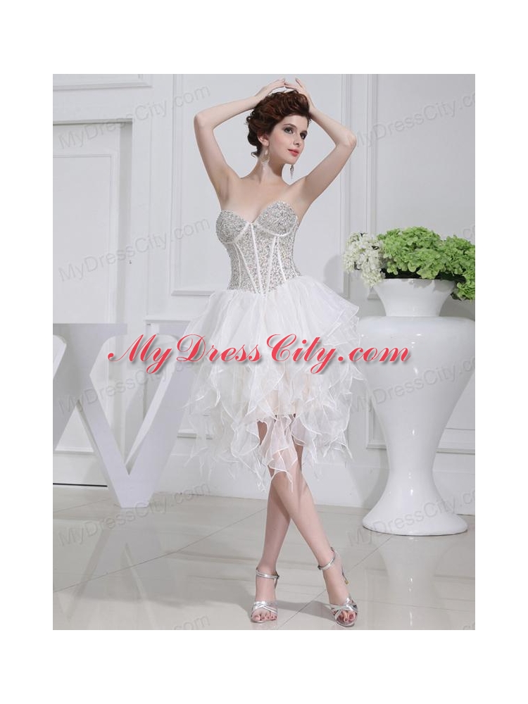 2014 A-line Sweetheart Sequins Ruffles Wedding Dress With Knee-length