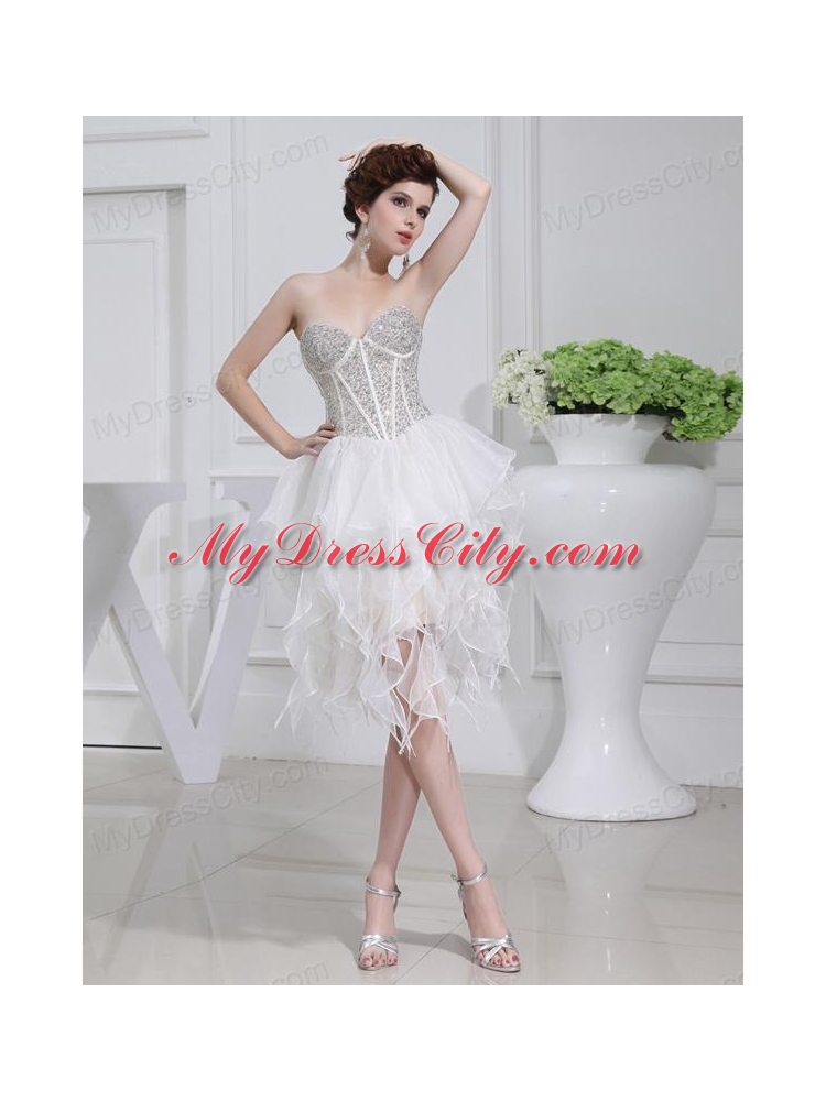 2014 A-line Sweetheart Sequins Ruffles Wedding Dress With Knee-length