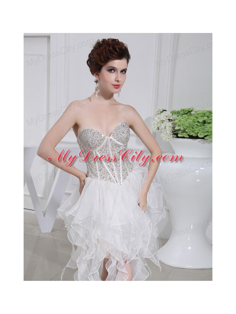 2014 A-line Sweetheart Sequins Ruffles Wedding Dress With Knee-length