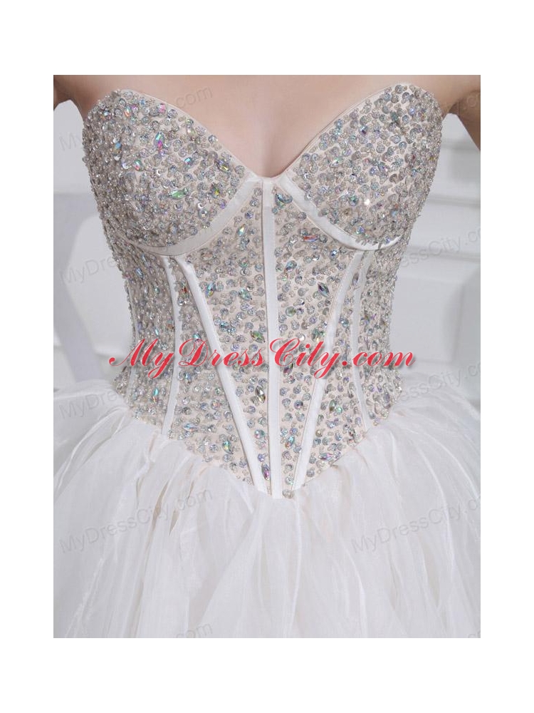 2014 A-line Sweetheart Sequins Ruffles Wedding Dress With Knee-length