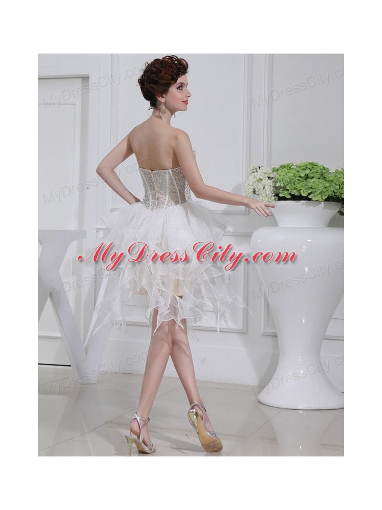 2014 A-line Sweetheart Sequins Ruffles Wedding Dress With Knee-length