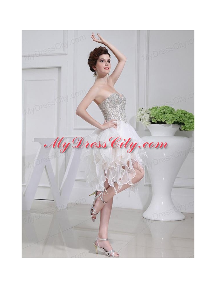 2014 A-line Sweetheart Sequins Ruffles Wedding Dress With Knee-length