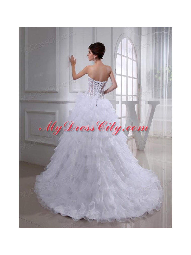 2014 Spring A-line Sweetheart Organza Appliques Ruffled Layers Wedding Dress