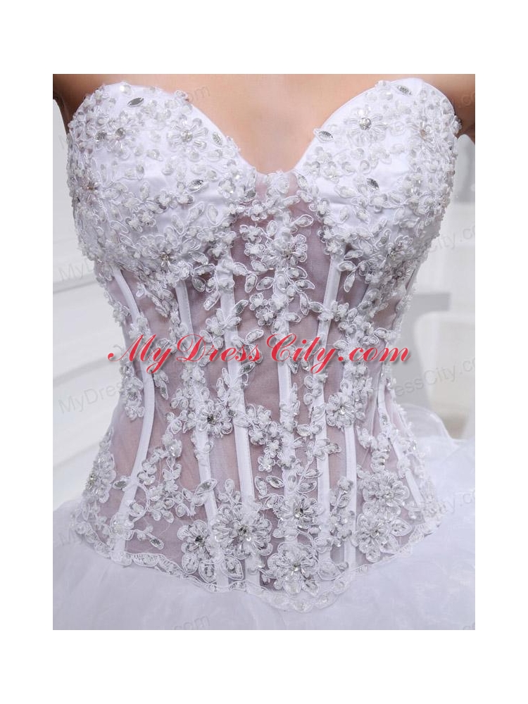 2014 Spring A-line Sweetheart Organza Appliques Ruffled Layers Wedding Dress